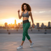 黒い色の斜ストライプめのティール(緑がかった色)変更 カプリレギンス