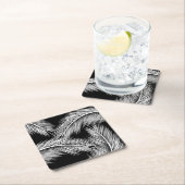 黒い色の背景に白いヤシの離れ スクエアペーパーコースター (インサイチュ)