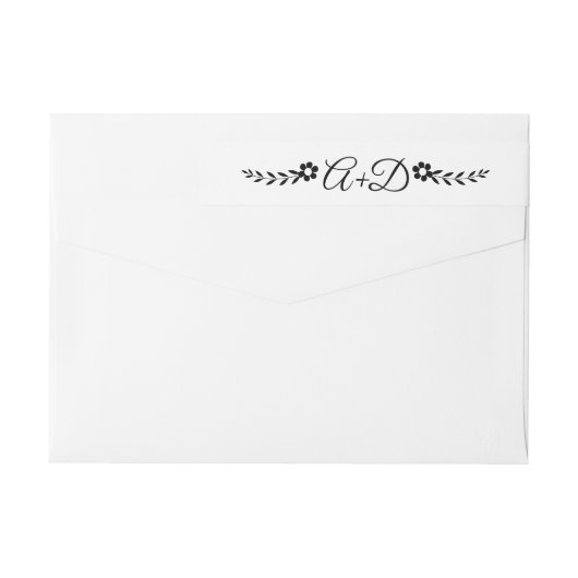 黒い花とイニシャル結婚フローラ ラップアラウンドラベル (裏面)