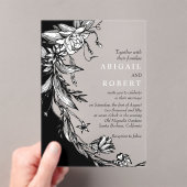 黒い花とタイポグラフィ結婚フローラ アクリル招待状 (インサイチュ (ポータブル))