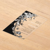 黒い花とタイポグラフィ結婚フローラ アクリル招待状 (レイダウン)