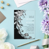 黒い花とタイポグラフィ結婚フローラ アクリル招待状 (インサイチュ (ウェディング))