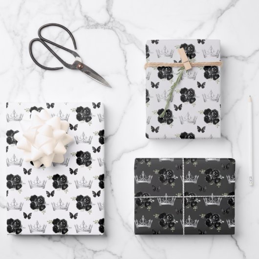 黒い花と銀の冠 ラッピングペーパーシート (正面)
