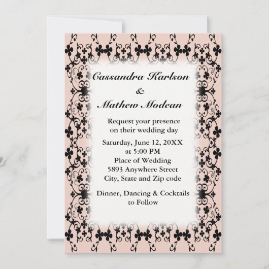 黒い花のつる植物淡い色のドッグウッドまたは色の選択 招待状 (正面)