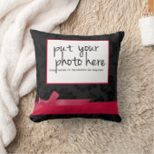 黒い花のショッキングピンクのリボンおよび弓写真 クッション (ブランケット)