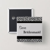 黒い花のダマスク織の結婚式の花嫁の女性v3 缶バッジ (正面&裏面)