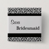 黒い花のダマスク織の結婚式の花嫁の女性v3 缶バッジ (正面)