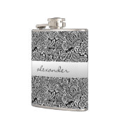 黒い花のペイズリーのパーソナライズな花婿の付添人 フラスク (左)