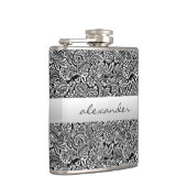 黒い花のペイズリーのパーソナライズな花婿の付添人 フラスク (右)