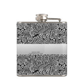 黒い花のペイズリーのパーソナライズな花婿の付添人 フラスク (裏面)