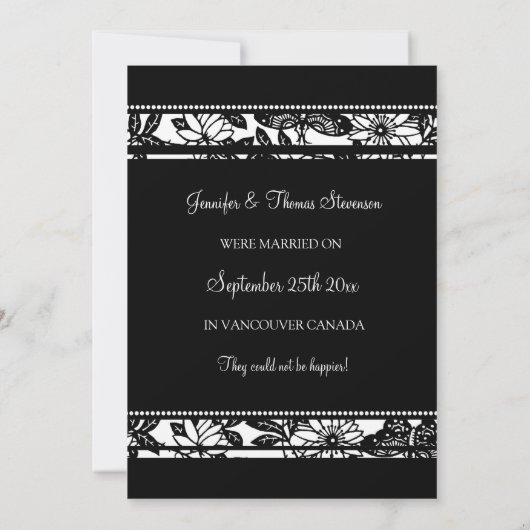 黒い花の写真の駆け落ちの発表カード 案内状 (裏面)