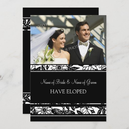 黒い花の写真の駆け落ちの発表カード 案内状 (正面/裏面)