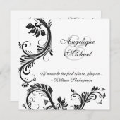 黒い花の結婚記念日の婚約 招待状 (正面/裏面)