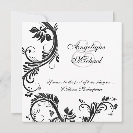 黒い花の結婚記念日の婚約 招待状 (正面)