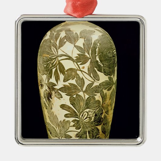 黒い花の装飾が付いているMei P'ingのつぼ メタルオーナメント (正面)