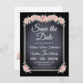 黒い花の黒板の結婚式の保存日付 インビテーションポストカード (正面/裏面)
