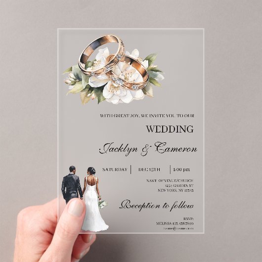 黒い花嫁と花婿のアクリル結婚式 アクリル招待状 (インサイチュ (ポータブル))