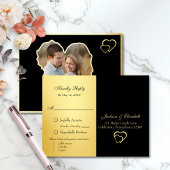 黒い花嫁と花婿のシェイプ写真ウェディングRSVP 箔招待状ポストカード