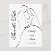 黒い花嫁と花婿のシルエット日付を保存 案内ポストカード (正面)