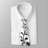 黒い花柄のユニークで黒くか白いデザインのタイ ネクタイ (タイ)