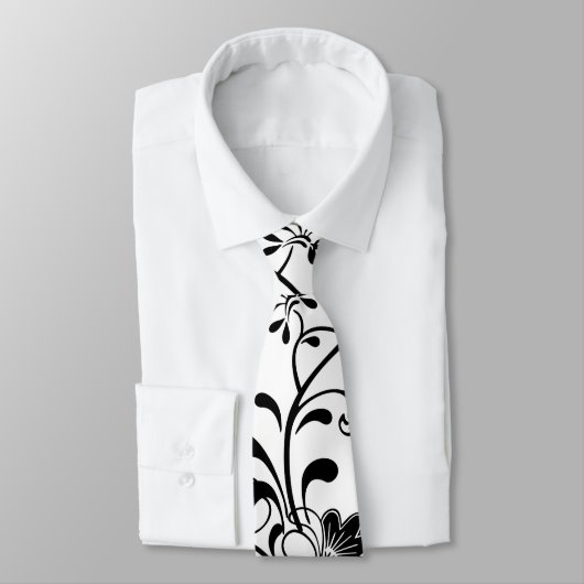 黒い花柄のユニークで黒くか白いデザインのタイ ネクタイ (タイ)