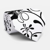 黒い花柄のユニークで黒くか白いデザインのタイ ネクタイ (ロール)