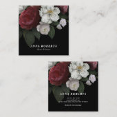 黒い花柄の贅沢で赤いピンクの白 スクエア名刺 (正面/裏面)