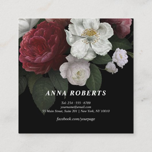 黒い花柄の贅沢で赤いピンクの白 スクエア名刺 (裏面)