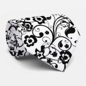 黒い花柄4本のユニークで黒くか白いデザインのタイ ネクタイ (ロール)