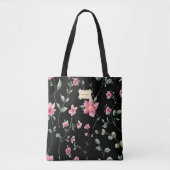 黒い花柄 ピンクの花 モダン クラシック トートバッグ (正面)