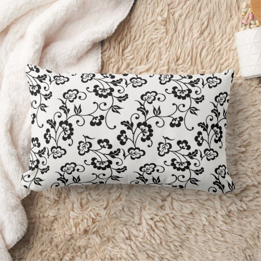 黒い花柄 ランバークッション (ブランケット)