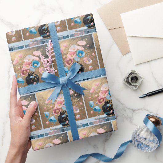 黒い花瓶のポピー ラッピングペーパー (ギフト)