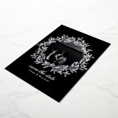 黒い花輪 エレガント フォト & QR Save the Date 箔招待状 (回転した状態)