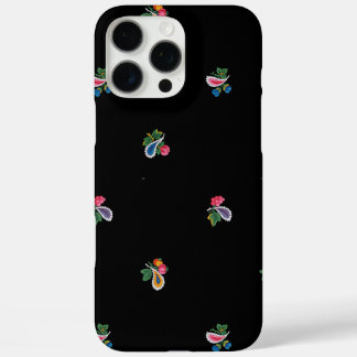 黒い花、葉っぱ、ペイズリー iPhone 16 PRO MAXケース