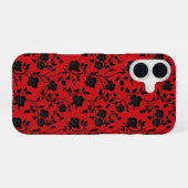黒い花 赤 iPhone 16ケース (裏面横)