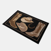 黒い茶色のカウボーイブーツ帽子の馬蹄形 ドアマット (アングル)