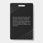 黒い茶色の従業員の写真ID抽象芸術パターン バッジ (裏面)