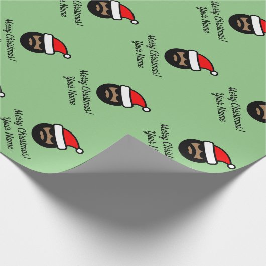 黒い茶色の皮クール膚のサンタクロースクリスマス ラッピングペーパー (角)