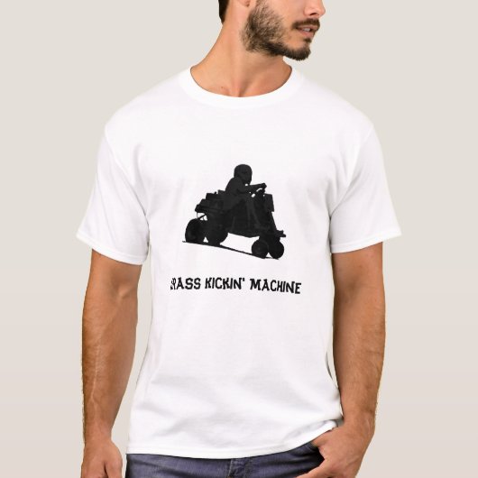 黒い草キッカー芝刈り機の競争 Tシャツ (正面)