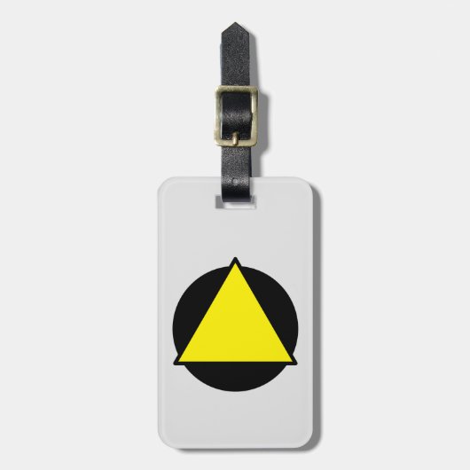 黒い荷物タグに黄色の警告シンボル ラゲッジタグ (正面縦)