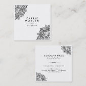 黒い華美トライバルマンダルコーナーフレーム スクエア名刺 (正面/裏面)