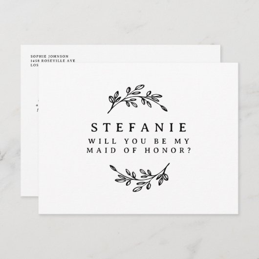 黒い葉のリースが私のメイド・オブ・オーナー（花嫁付き添い人） ポストカード (正面/裏面)