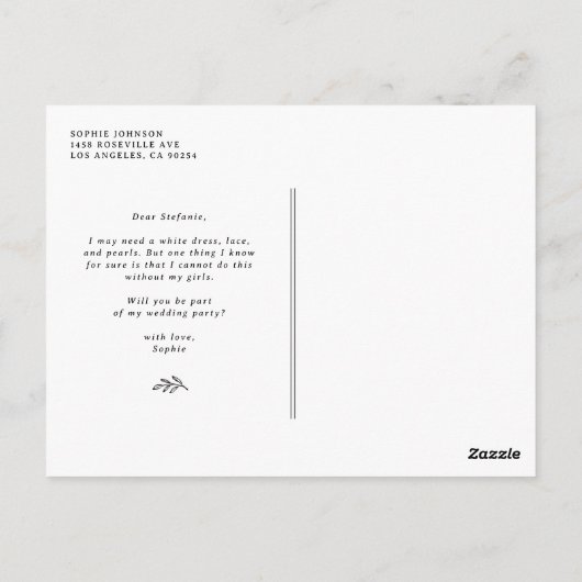 黒い葉のリースが私のメイド・オブ・オーナー（花嫁付き添い人） ポストカード (裏面)