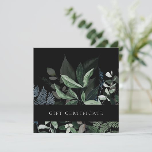 黒い葉の熱帯葉シダのギフト証明書 招待状 (スタンド正面)