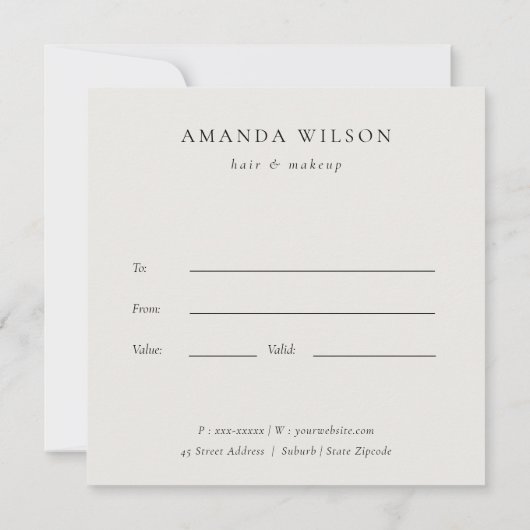 黒い葉の熱帯葉シダのギフト証明書 招待状 (裏面)