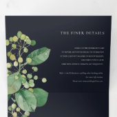 黒い葉の緑の水の色結婚の 三つ折り招待状 (内部最初)