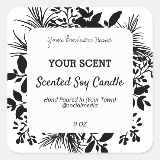 黒い葉の緑の製品ラベル スクエアシール (正面)