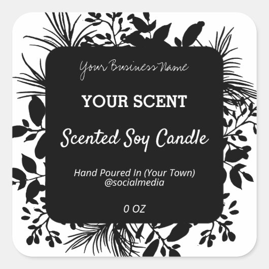 黒い葉の製品ラベル スクエアシール (正面)