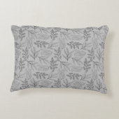 黒い葉パターンのライトグレー アクセントクッション (裏面)