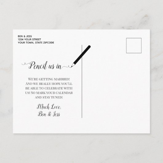 黒い葉写真のウェディングに金の日付を保存 案内ポストカード (裏面)